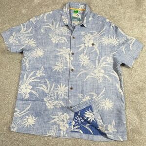 Tommy Bahama Mens L Aloha Hawaiian Short Sleeve Shirt Casual Tropical Linen Surf